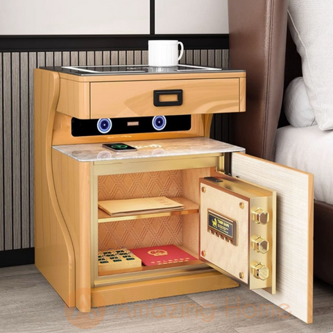 Sedalia Orange Smart Bedside Cabinet With Safety Box + Wireless Charging + USB Ports + Bluetooth Speaker + 3 Colour LED Light (Fully Assembled)