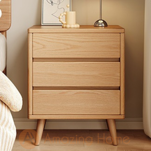 Donahue Solid Wood 3 Drawer Bedside Cabinet Bedside Table Natural