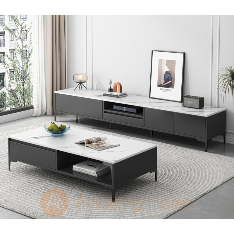 Soroya 180cm TV Cabinet Console Table With 120cm Coffee Table Set White/Grey