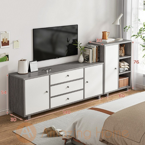 Dagna Grey TV Cabinet Console Table With Side Cabinet Set