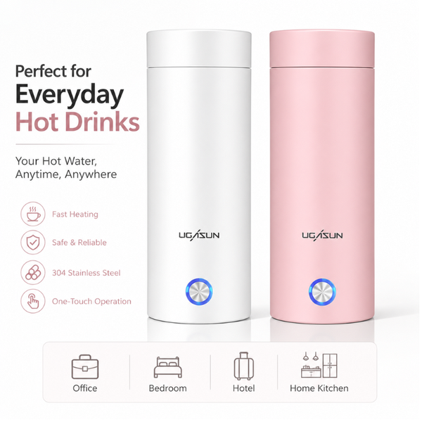 3-in-1 portable electric travel kettle and thermal flask with a detachable power cord to boil hot water anytime anywhere.