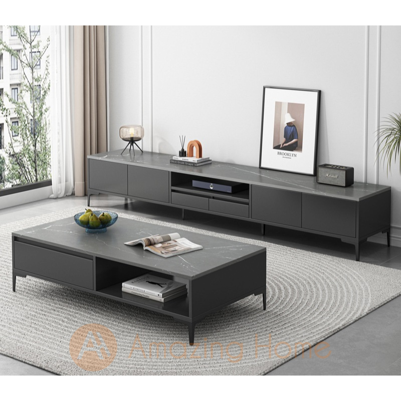 Soroya 200cm TV Cabinet Console Table With 120cm Coffee Table Set Grey