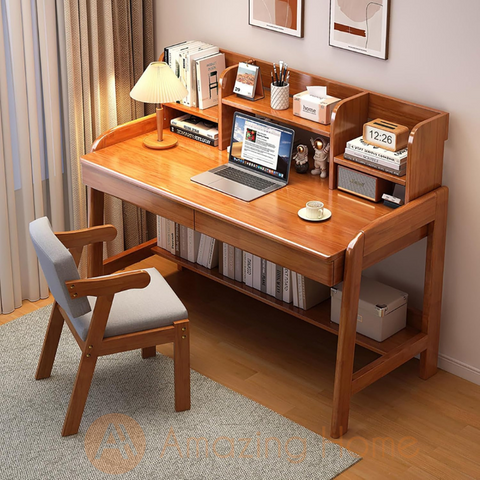 Rowan 100cm Solid Wood Study Table Working Desk Open Storage Workstation