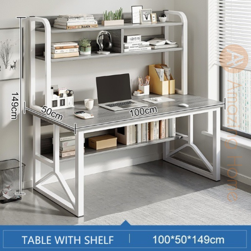 Aymer Grey 100cm Working Desk With Shelf Home Office Study Table Workstation