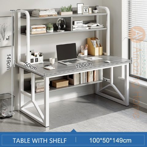 Aymer Grey 100cm Working Desk With Shelf Home Office Study Table Workstation