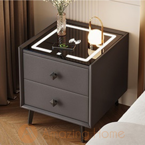Cyrus Grey Smart Bedside Cabinet With Wireless Charging + USB Ports + Bluetooth Speaker + 3 Colour LED Light (Fully Assembled)