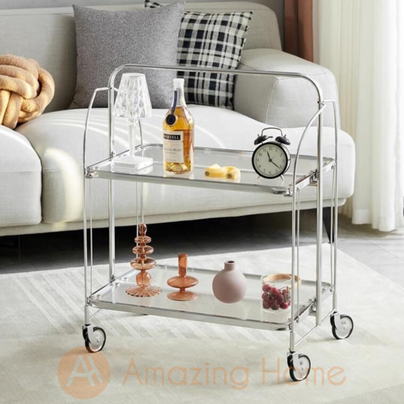 Crystal Foldable Side Table Portable Folding Trolley Storage Rack Home ...