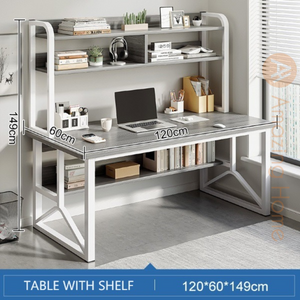 Aymer Grey 120cm Working Desk With Shelf Home Office Study Table Workstation