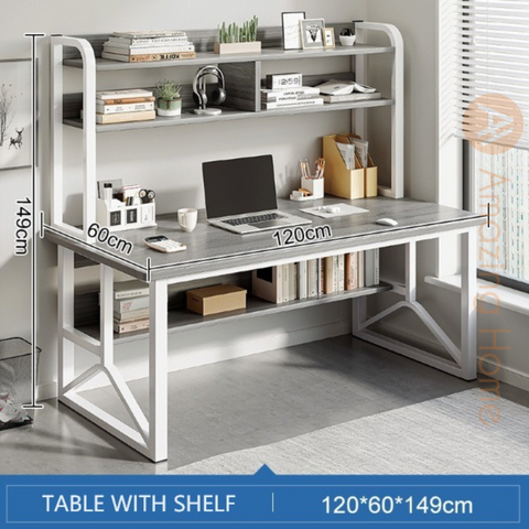 Aymer Grey 120cm Working Desk With Shelf Home Office Study Table Workstation