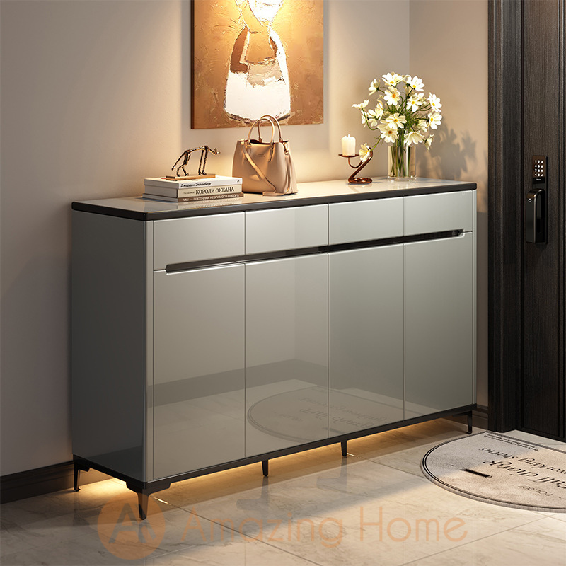 Beret 4 Door 4 Drawer High Gloss 140cm Shoe Cabinet Storage