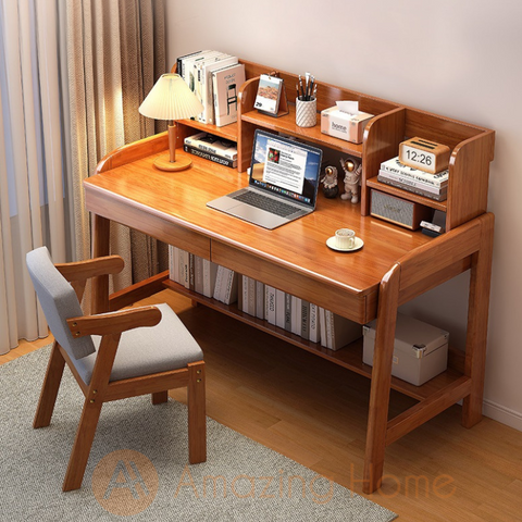 Rowan 100cm Solid Wood Study Table Working Desk Open Storage Workstation With Chair Set