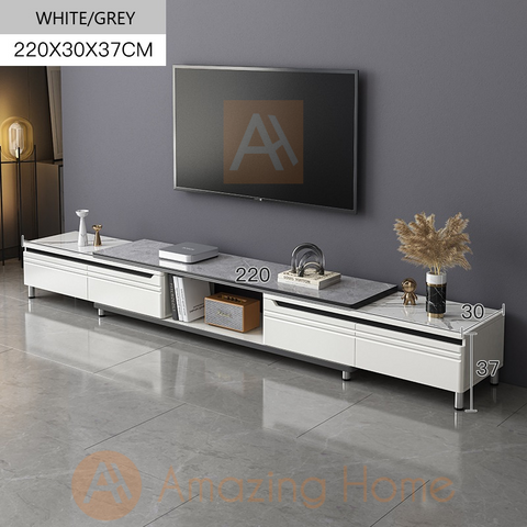 Bergen 270cm Adjustable Length TV Console Table TV Cabinet White/Grey