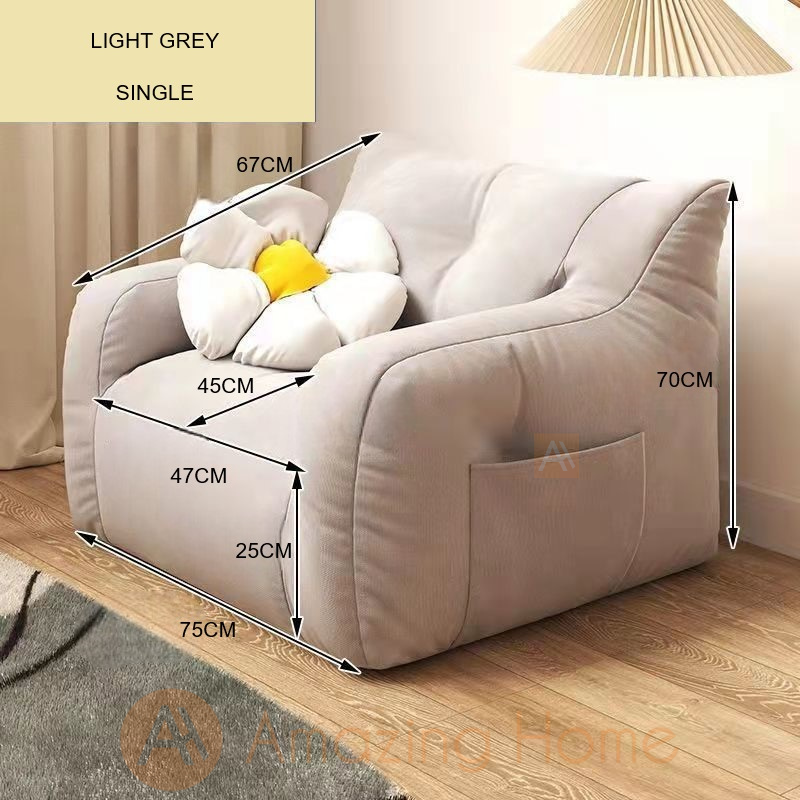 Hugga Lazy Sofa Tatami Chair Single Seater Light Grey