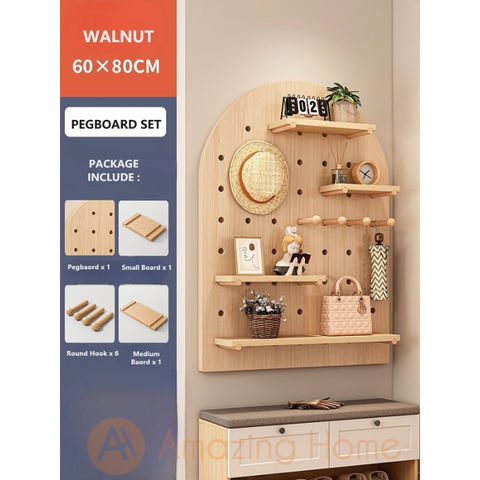 Frodi Pegboard Hole Board Wall Display Shelf Rack Organizer Set Walnut 60x80cm