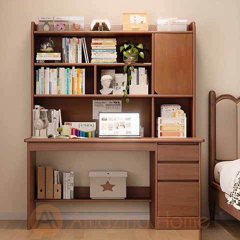 Aaren 120cm Oak Study Table Office Desk With Drawer Cabinet Shelf