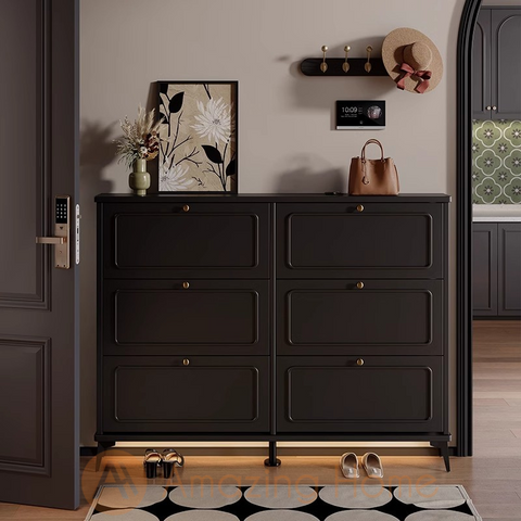 Magni 140cm Solid Wood Shoe Cabinet Storage With 6 Flip Drawers