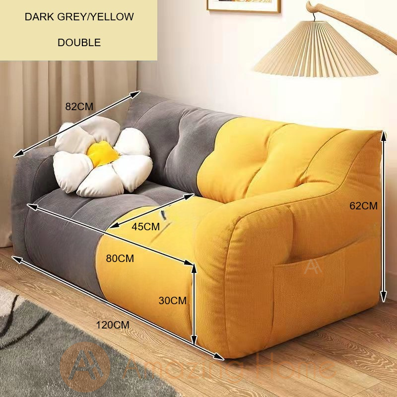Hugga Lazy Sofa Tatami Chair Double Seater Light Grey/Yellow