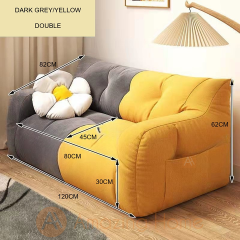 Hugga Lazy Sofa Tatami Chair Double Seater Light Grey/Yellow