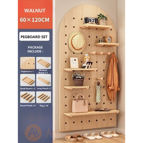 Frodi Pegboard Hole Board Wall Display Shelf Rack Organizer Set Walnut 60x120cm