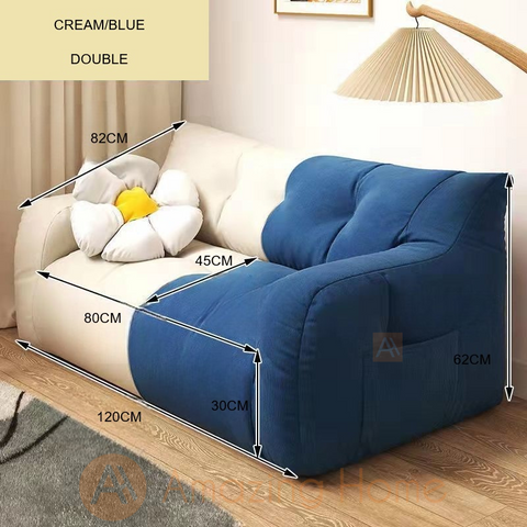 Hugga Lazy Sofa Tatami Chair Double Seater Cream/Blue