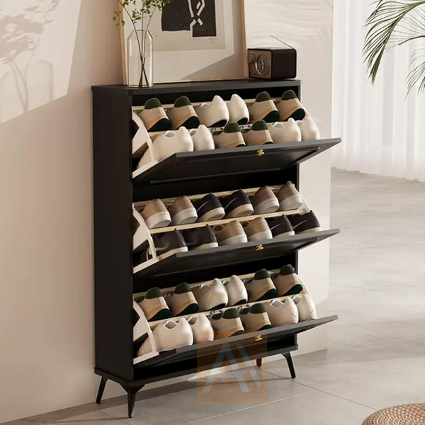 Magni 80cm Solid Wood Shoe Cabinet Storage With 3 Flip Drawers