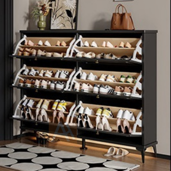 Magni 140cm Solid Wood Shoe Cabinet Storage With 6 Flip Drawers