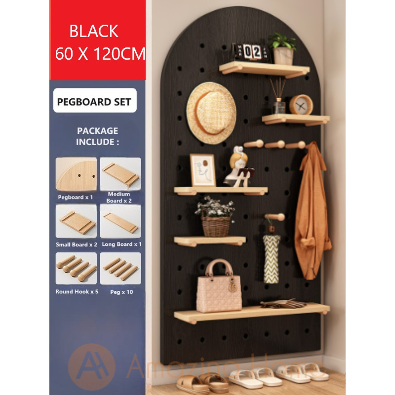 Frodi Pegboard Hole Board Wall Display Shelf Rack Organizer Set Black 60x120cm