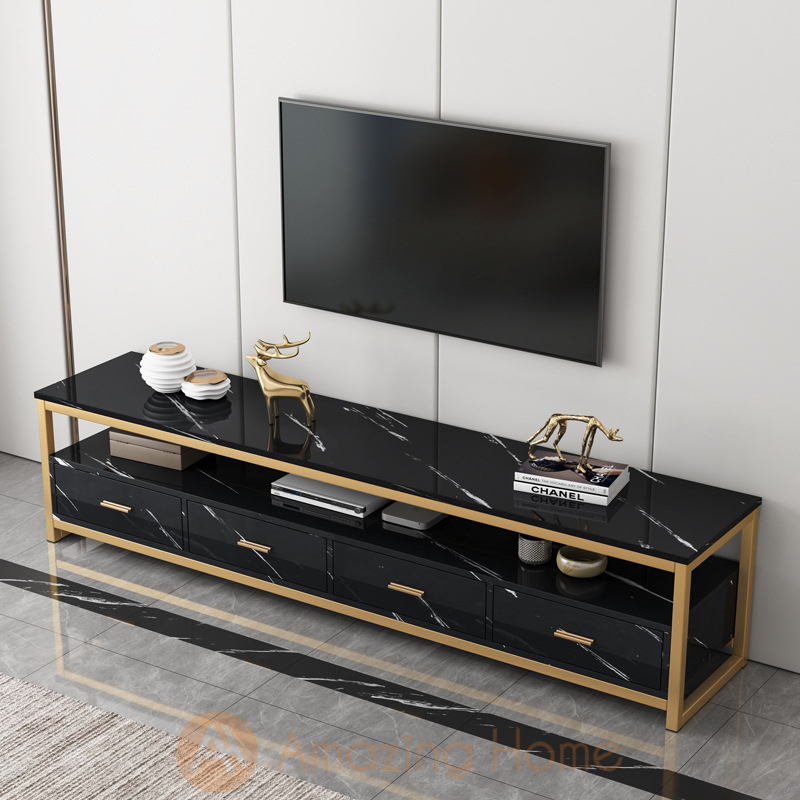 Walker TV Cabinet Console Marble Black