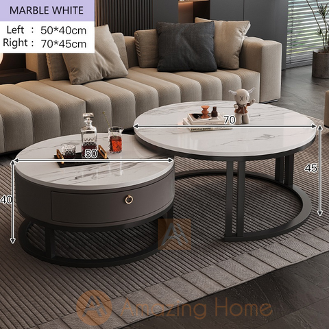 Walker Sintered Stone Nesting Coffee Table Set With Storage Marble White