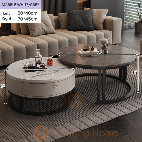 Walker Sintered Stone Nesting Coffee Table Set With Storage Marble White/Grey