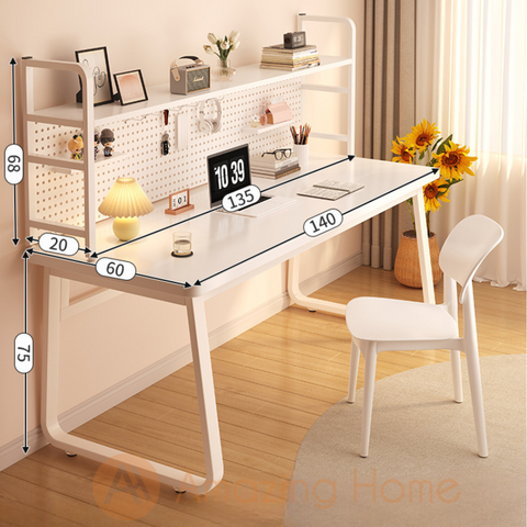 Everatt White 140cm Study Table Workstation With Pegboard Hole Board Shelf + Chair Set