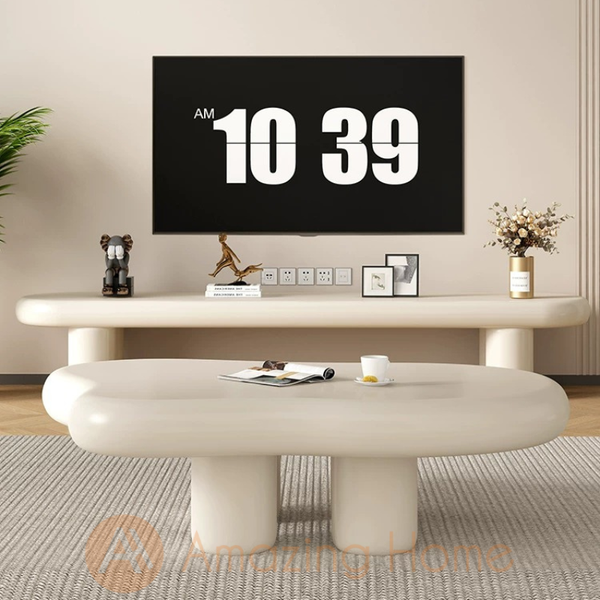 Hemming cream white TV console and matching cloud-shaped coffee table set for living room