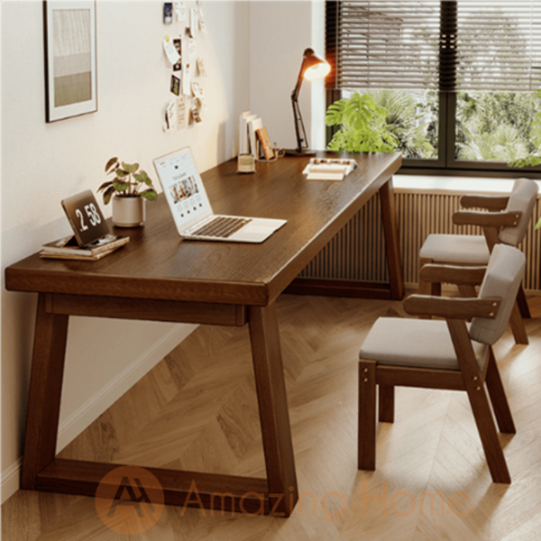 Mattis 180x80cm Two Person Solid Wood Working Desk Wide Legs Study Table With 2-Chair Set