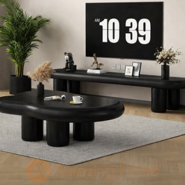 Hemming black TV console and matching cloud-shaped coffee table set for living room