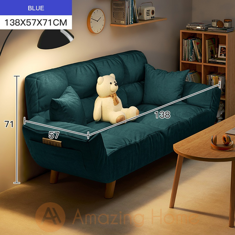 Davin 2 Seater Adjustable Lazy Sofa With Legs Armrest Chair Sofa Bed Blue