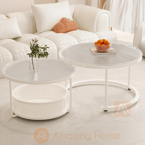 Ebbe Tempered Glass Nesting Coffee Table Set With Storage