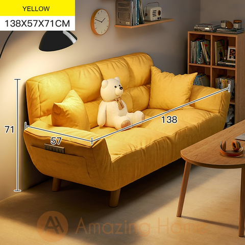 Davin 2 Seater Adjustable Lazy Sofa With Legs Armrest Chair Sofa Bed Yellow