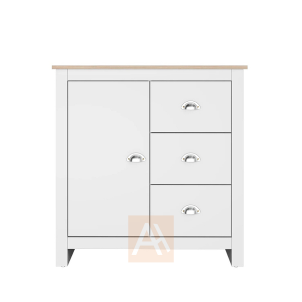 Povel 80cm White Sideboard Cabinet With Drawers Storage & Display Unit for Living Room Bedroom