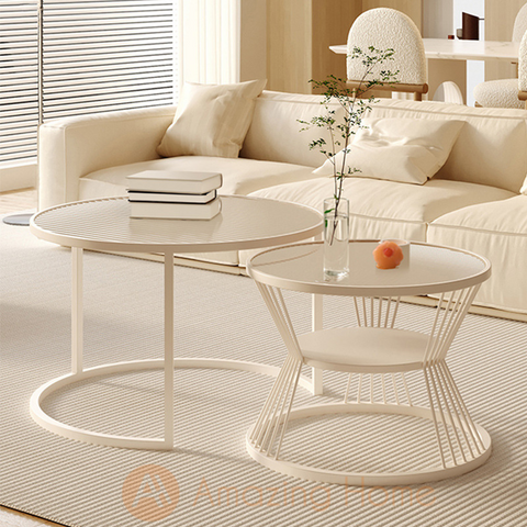 Ebbe Tempered Glass Nesting Coffee Table Cream White