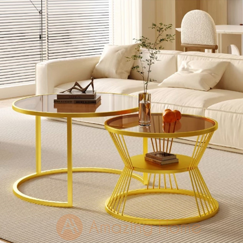 Ebbe Tempered Glass Nesting Coffee Table Yellow Gold