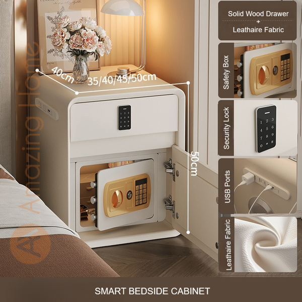 Hedda White Smart Bedside Cabinet With Password Security Lock Drawer + Safety Box + USB Port (Fully Assembled)