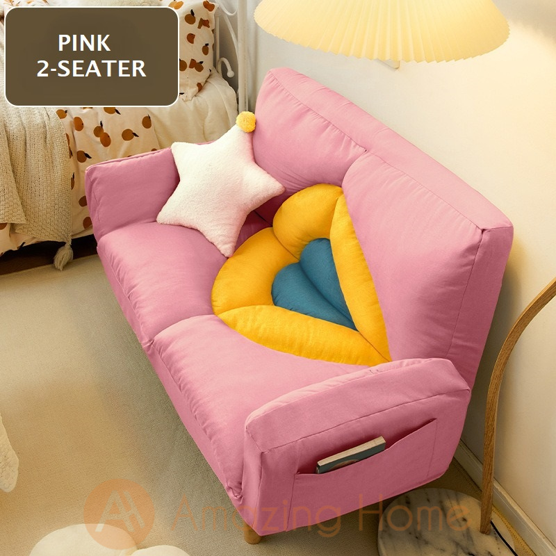Solace 2 Seater Lazy Sofa Armrest Chair Sofa Bed Pink