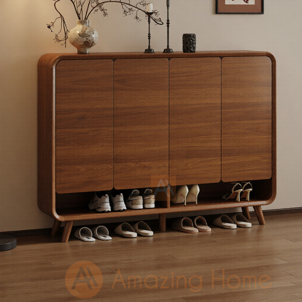 Odert 120cm solid wood shoe cabinet, compact entryway storage in natural wood finish