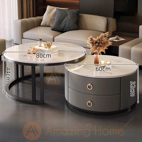 Walker Sintered Stone Nesting Coffee Table Set With 2 Drawer Storage Marble White