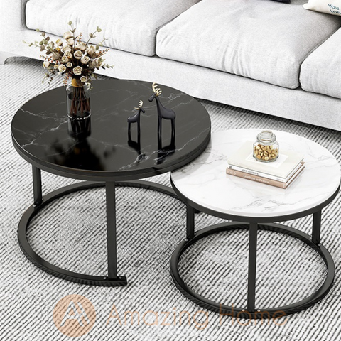 Walker 2 In 1 Black & White Nesting Coffee Table Set (70 x 45 cm + 50 x 38 cm)