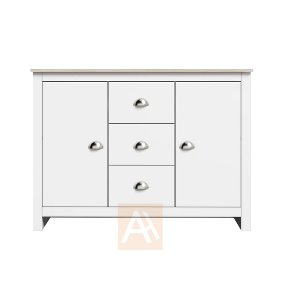 Povel 118cm White Sideboard Cabinet With Drawers Storage & Display Unit for Living Room Bedroom