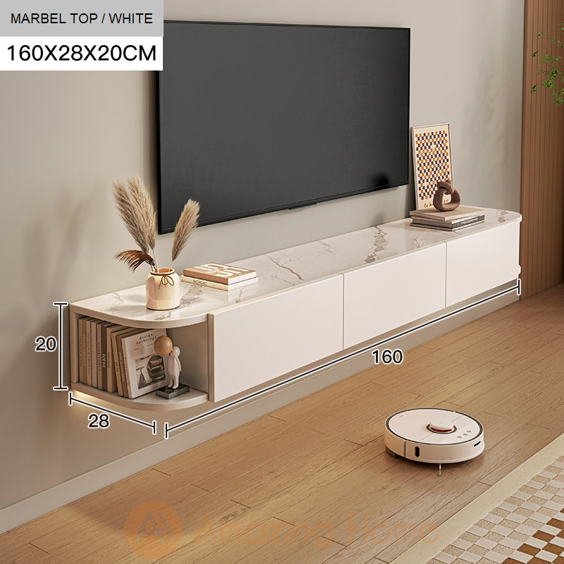Anneli 160cm Wall Mounted Floating TV Shelf Entertainment Center Marble/White