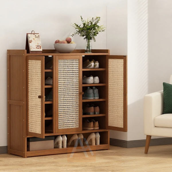 Halvard 3-Door Bamboo Shoe Cabinet (90cm) – Eco-Friendly Entryway Shoe Rack Organizer
