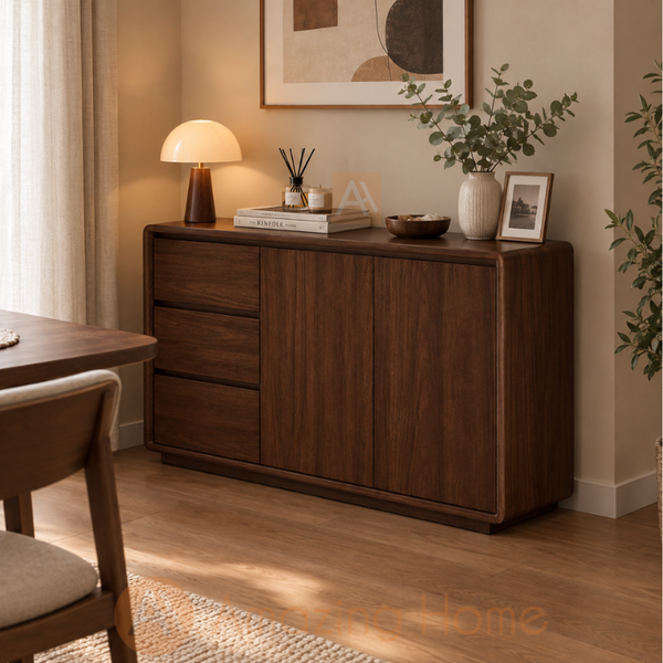 Aston 120cm wooden storage cabinet with adjustable shelves and woodgrain finish for home storage