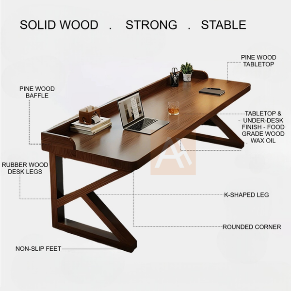 Dante 160x60cm Solid Wood Study Table Office Desk Writing Table